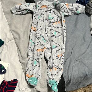 Carter's Gray and Orange Dinosaur Footies